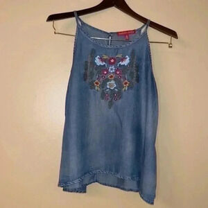 Saks Chambray Embroidered Cami Tank Size Small